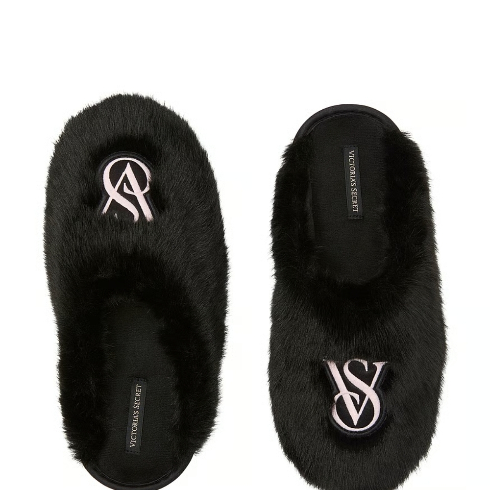 Brand New Victoria's Secret Black Furry Women's Slippers